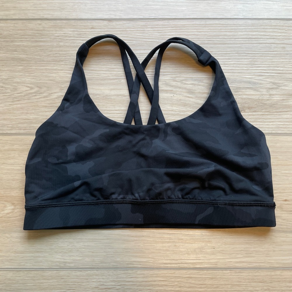 Lululemon Energy Bra Black Camo Strappy Back Sports Bra Yoga Gym
